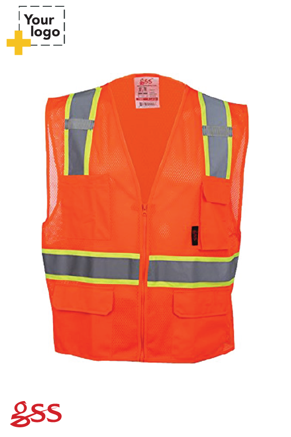 Premium Class 2 Multi-Purpose Two Tone Mesh Zipper 6 Pockets Vest