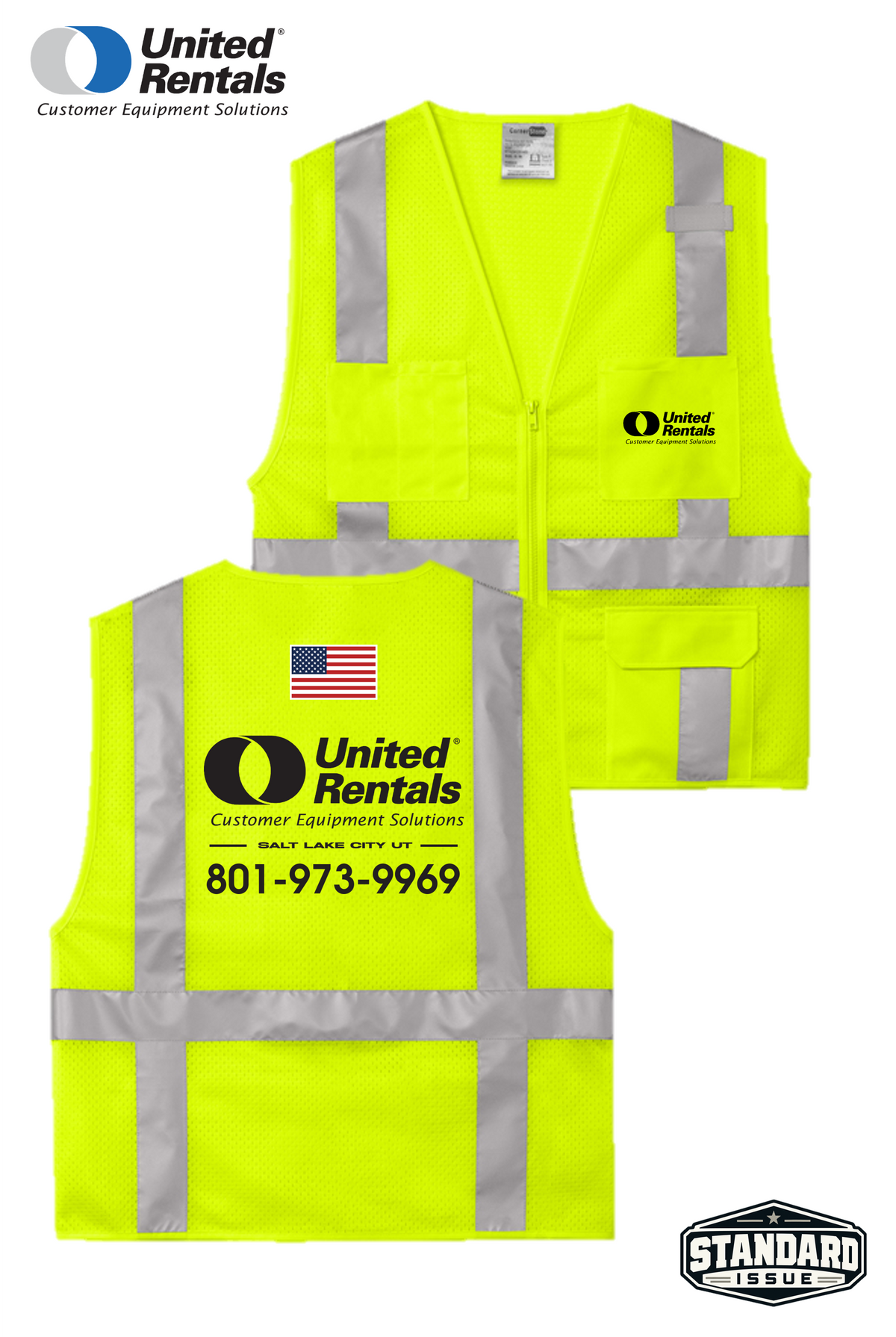 CornerStone® ANSI 107 Class 2 Mesh Six-Pocket Zippered Vest - UR Customer Equipment Solutions