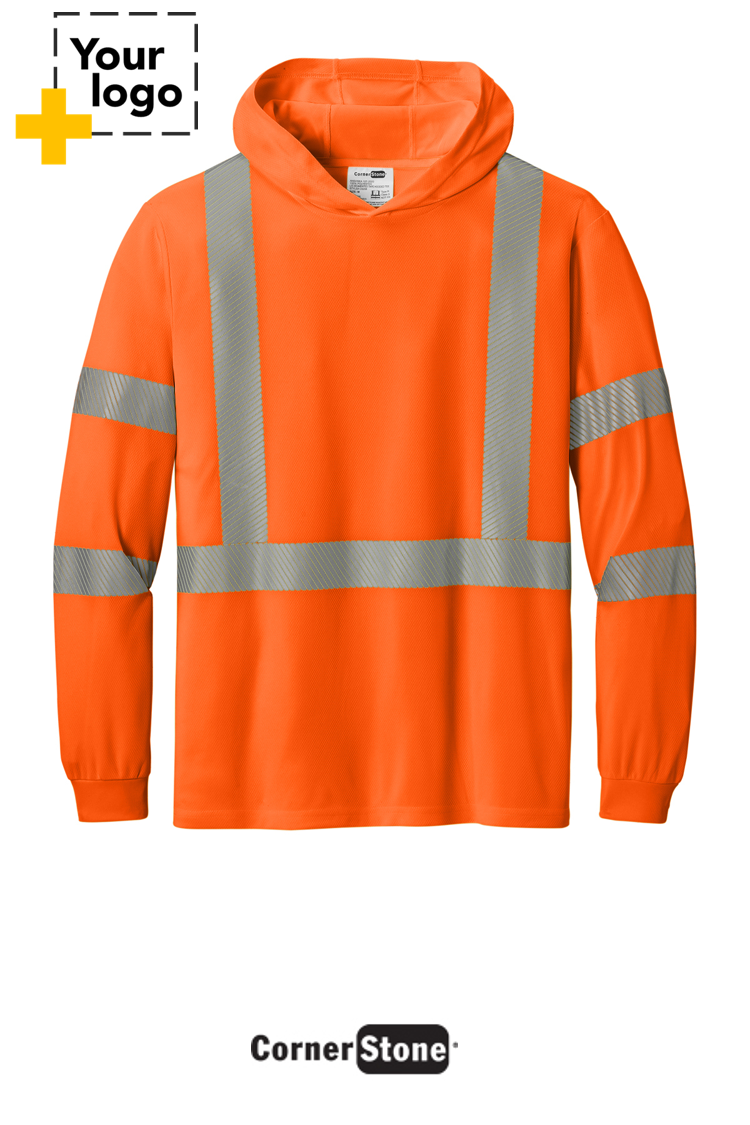 CornerStone® ANSI 107 Class 3 Long Sleeve Segmented Tape Hooded Tee