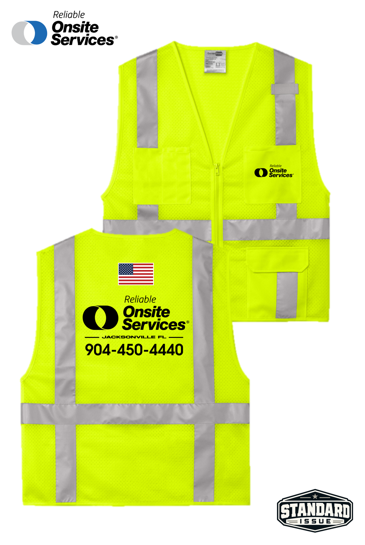 CornerStone® ANSI 107 Class 2 Mesh Six-Pocket Zippered Vest - Reliable Onsite Services
