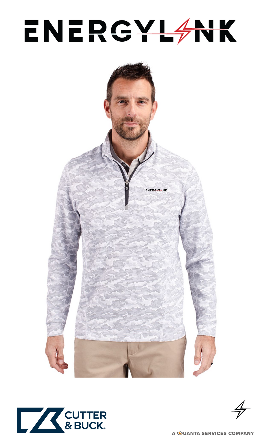 Cutter & Buck Traverse Recycled Smooth Stretch Mens Camo Quarter Zip Pullover - EnergyLink
