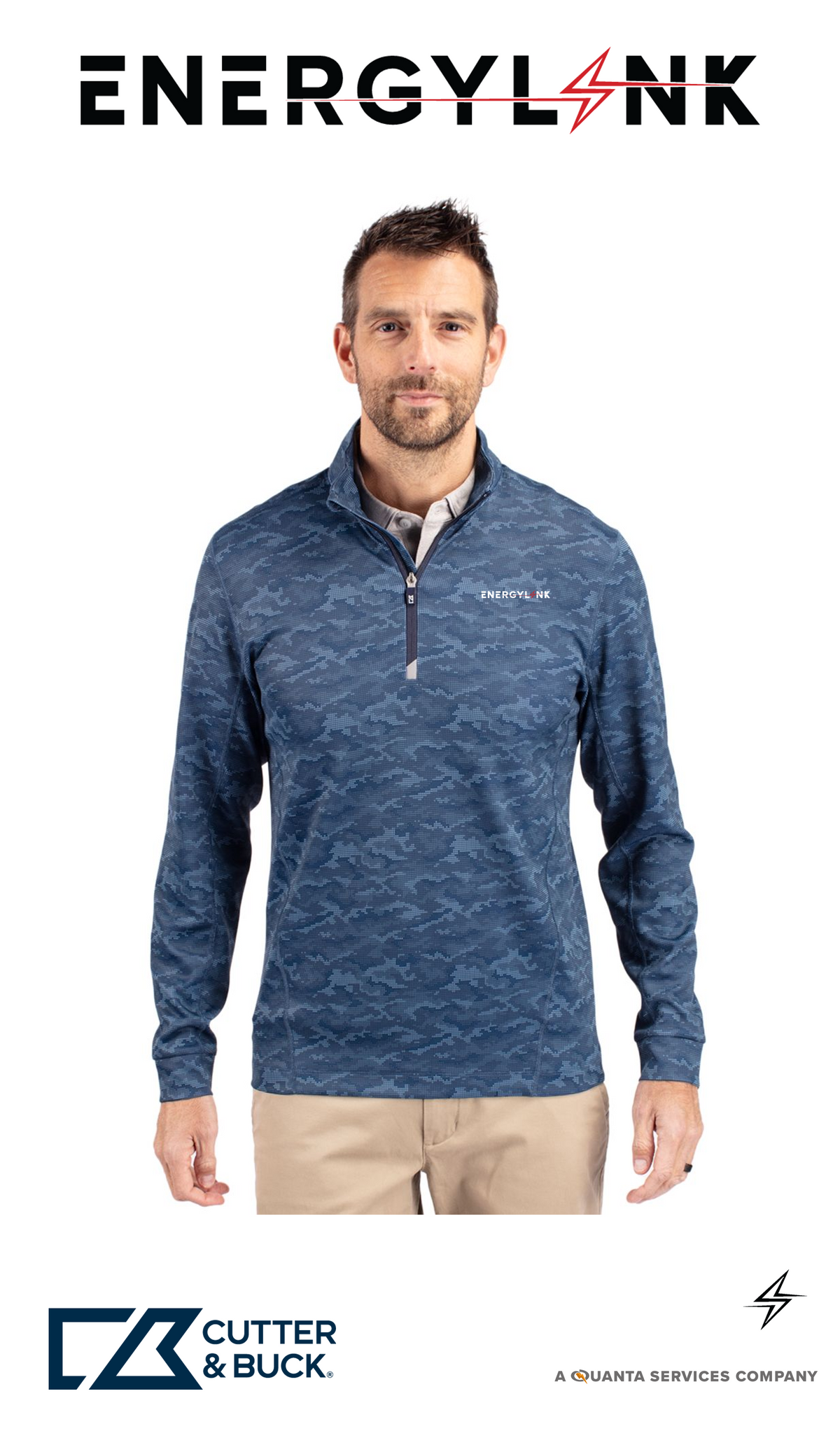 Cutter & Buck Traverse Recycled Smooth Stretch Mens Camo Quarter Zip Pullover - EnergyLink