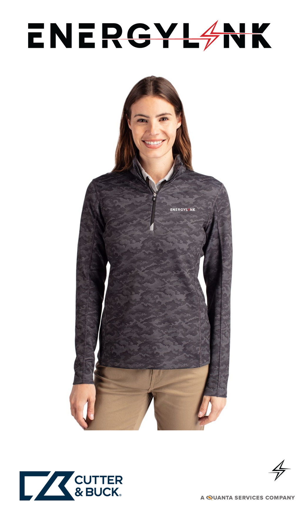 Cutter & Buck Traverse Recycled Smooth Stretch Womens Camo Quarter Zip Pullover - EnergyLink