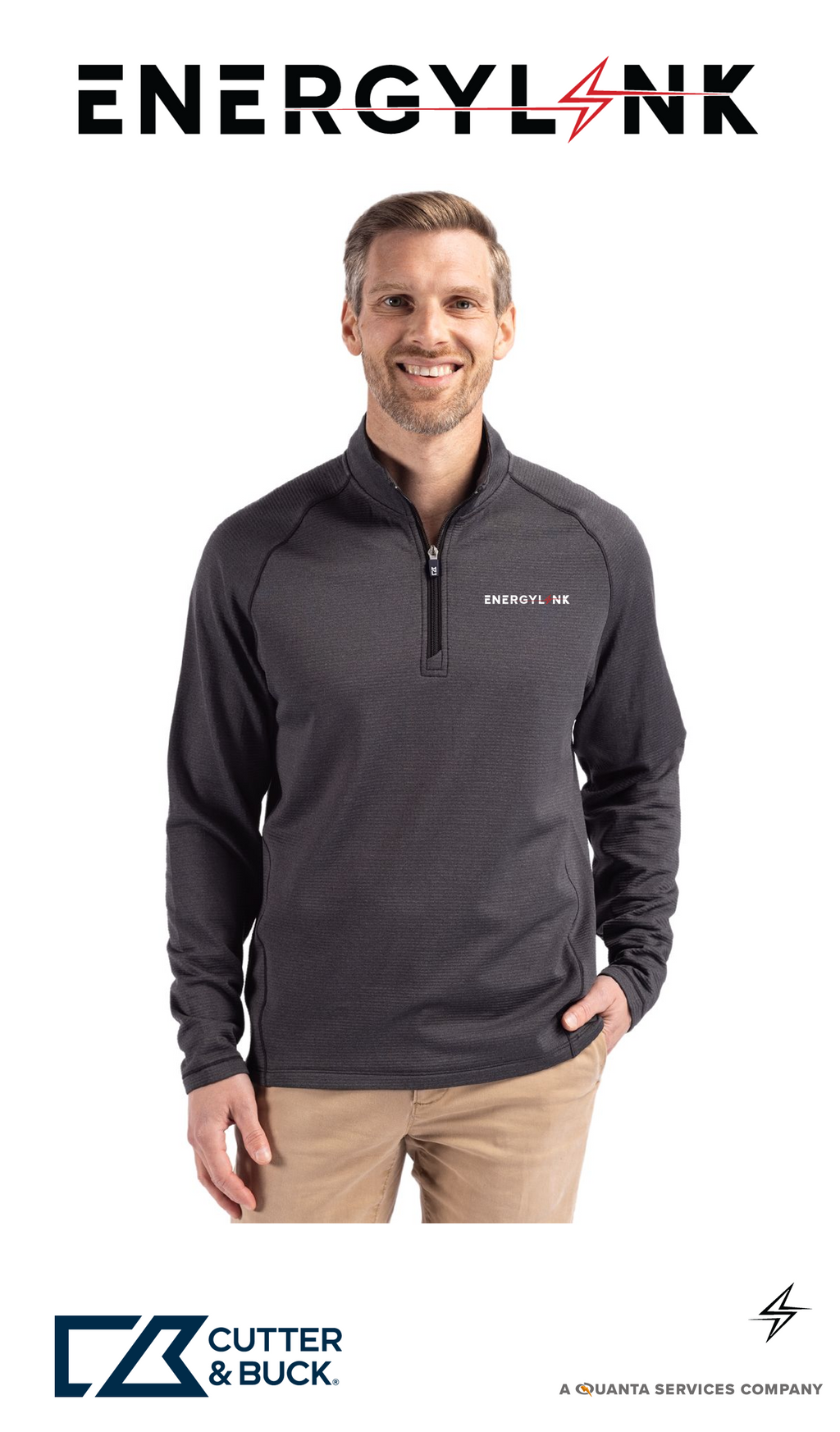 Cutter & Buck Peshastin Recycled Grid Fleece Mens Half Zip Pullover - EnergyLink
