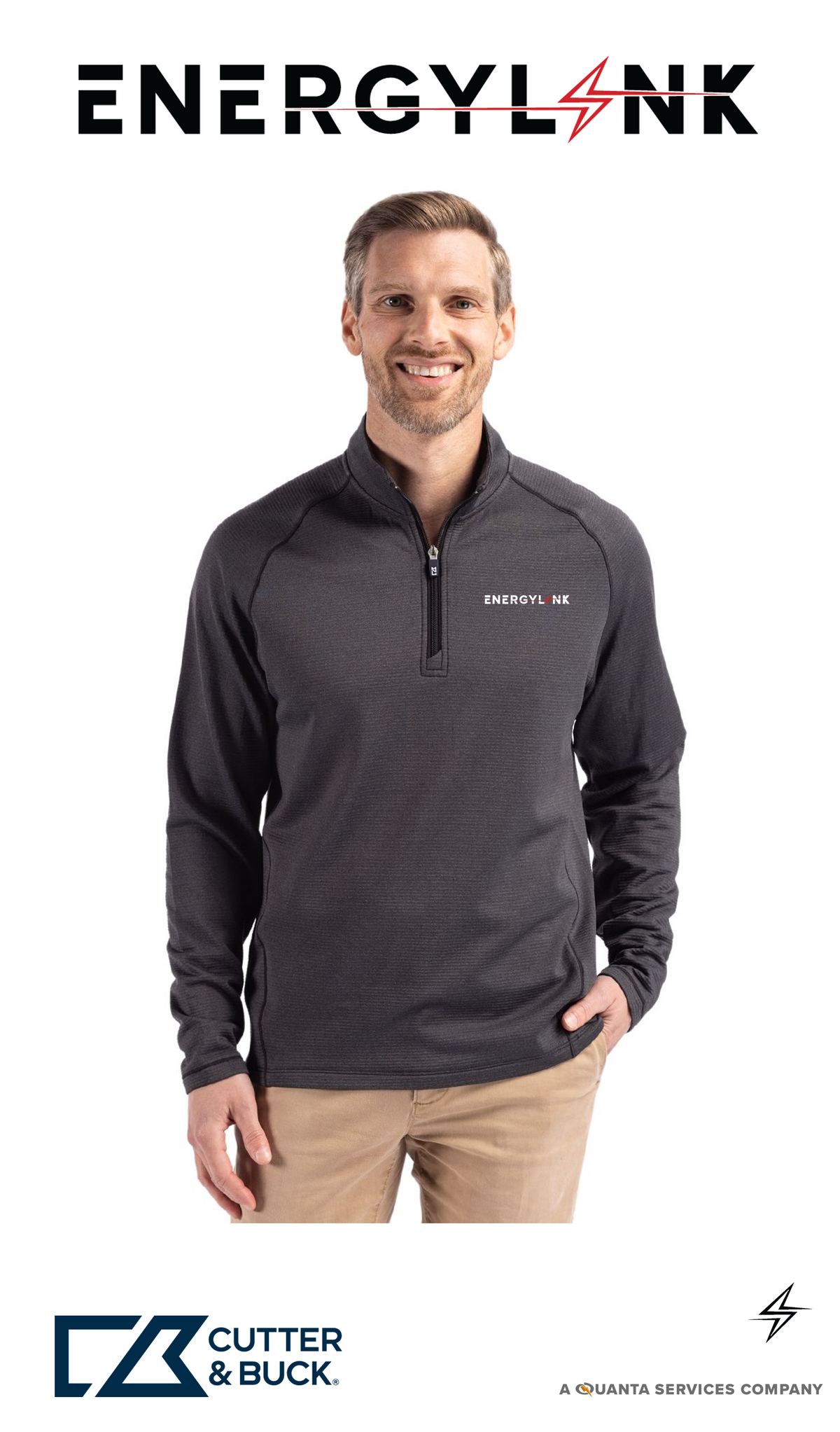 Cutter & Buck Peshastin Recycled Grid Fleece Mens Half Zip Pullover - EnergyLink