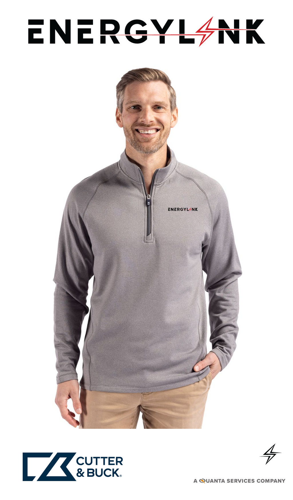 Cutter & Buck Peshastin Recycled Grid Fleece Mens Half Zip Pullover - EnergyLink