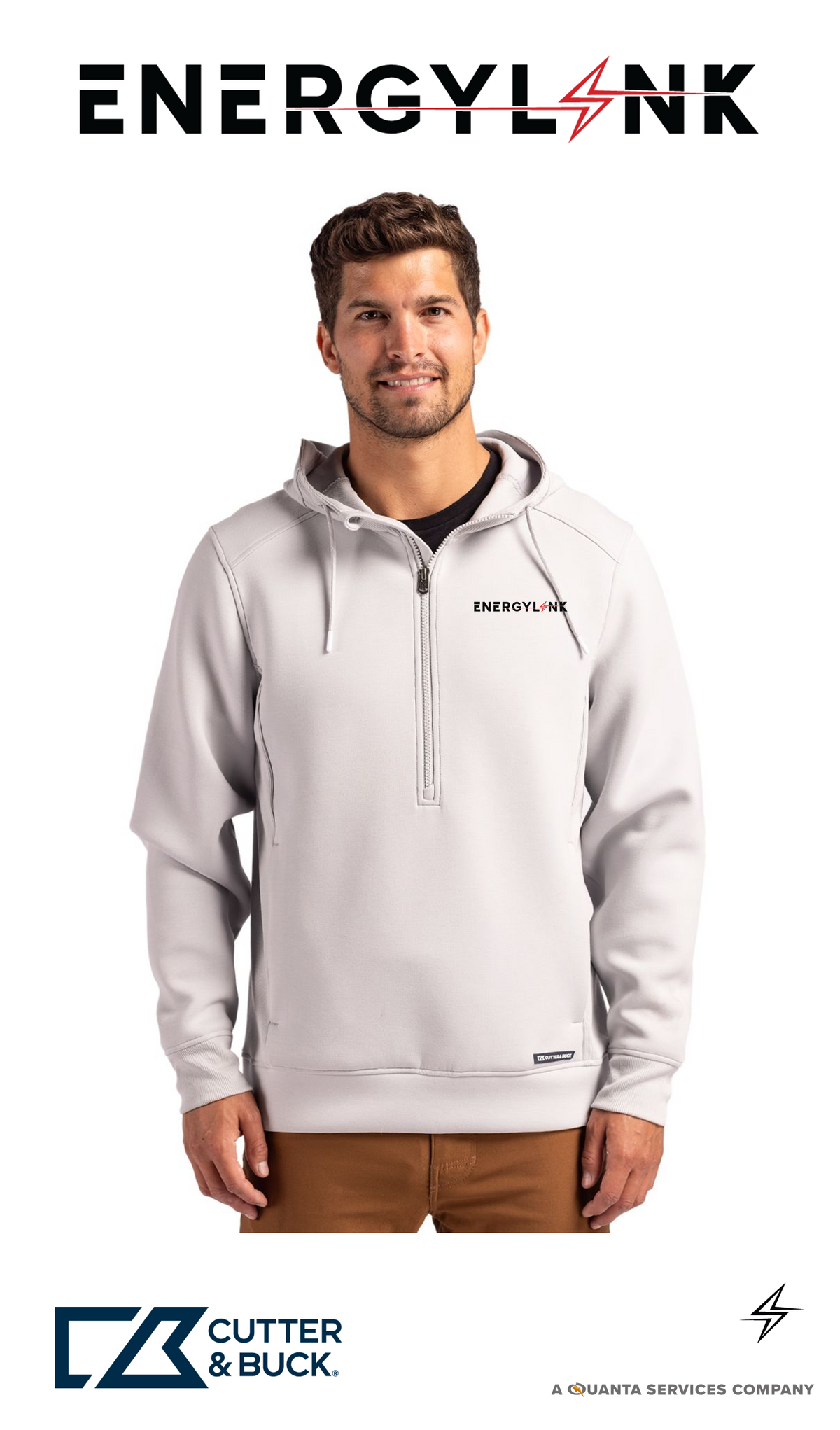 Cutter & Buck Roam Recycled Buttery-Soft Knit Mens Half Zip Hooded Pullover - EnergyLink