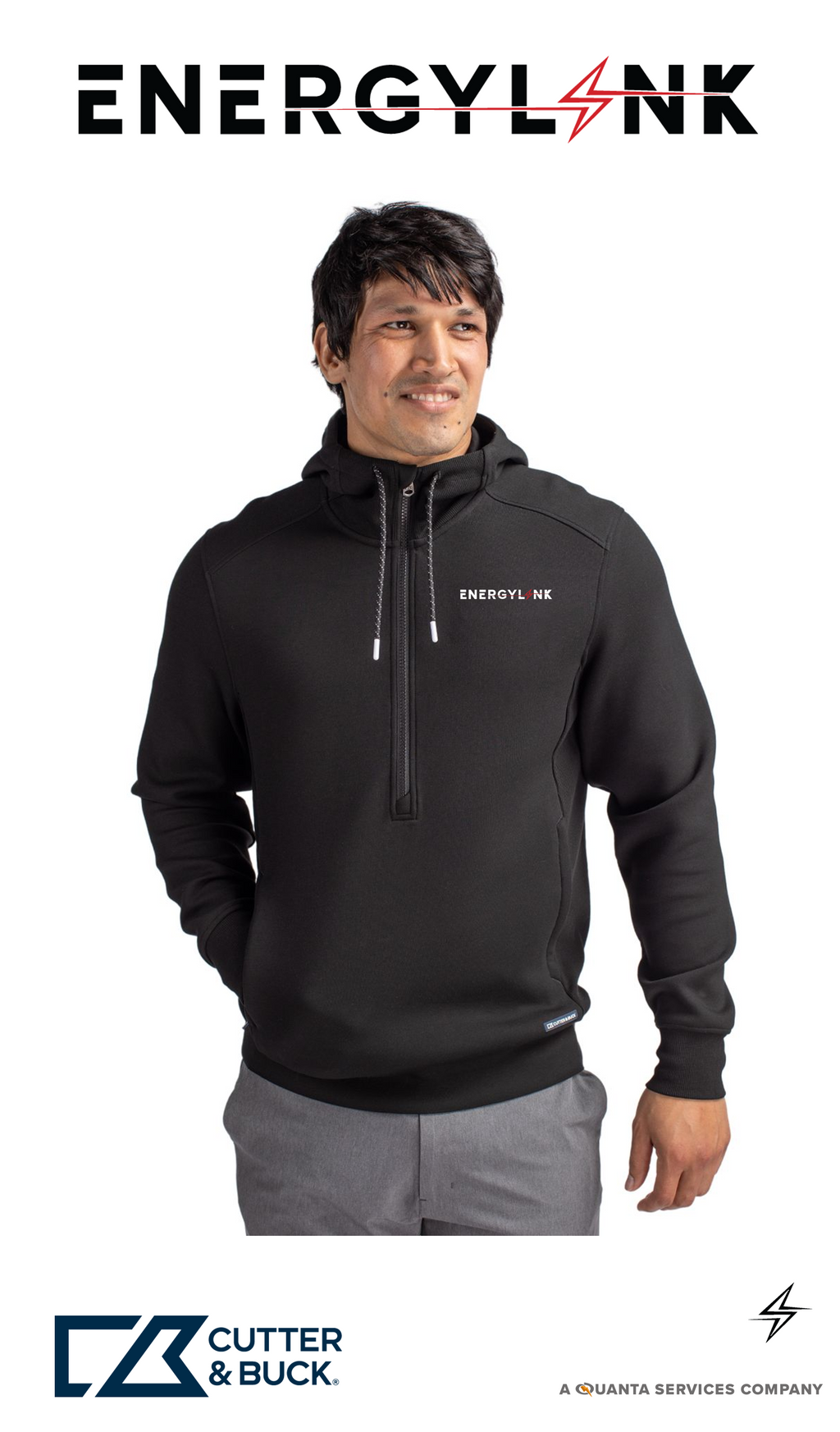 Cutter & Buck Roam Recycled Buttery-Soft Knit Mens Half Zip Hooded Pullover - EnergyLink