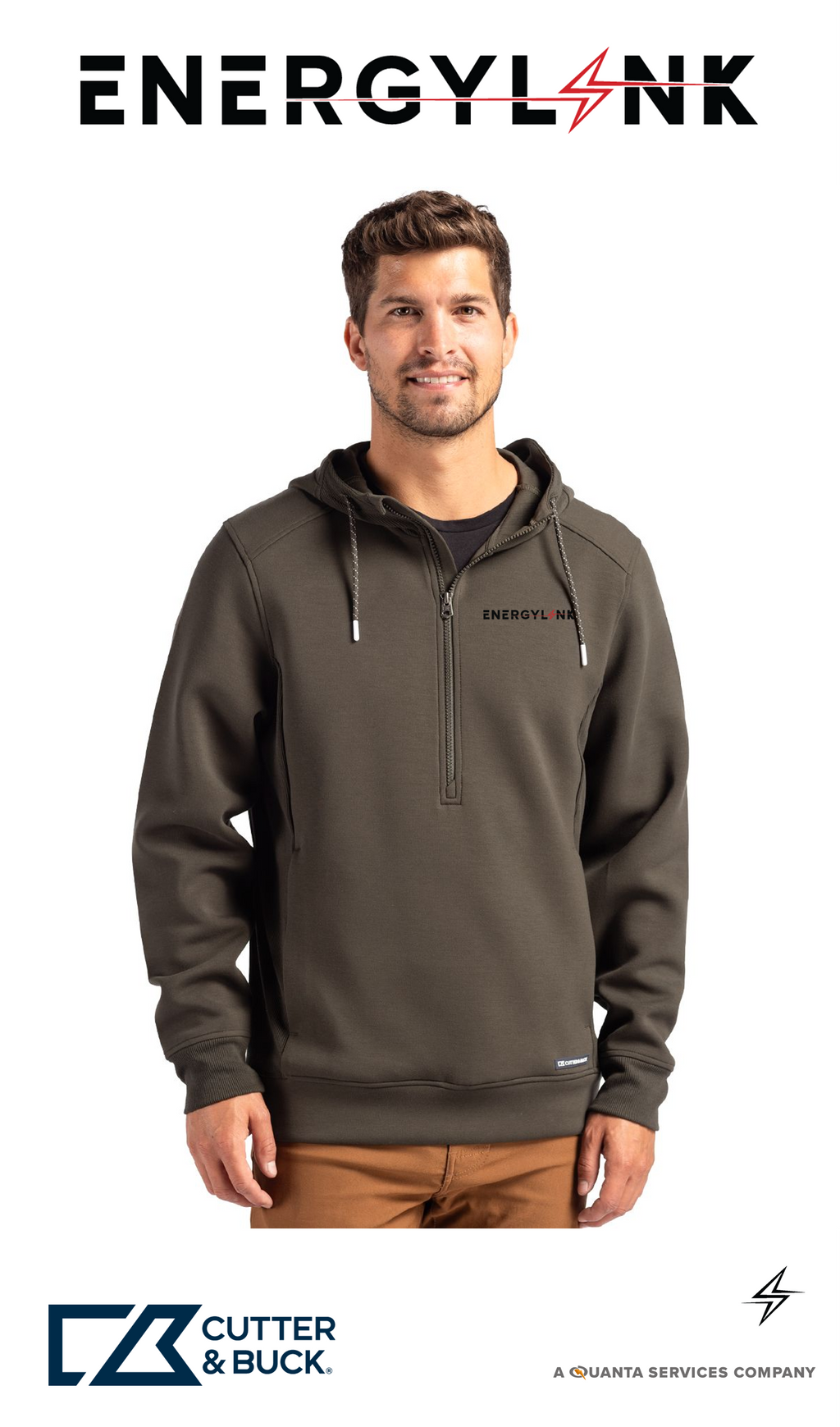 Cutter & Buck Roam Recycled Buttery-Soft Knit Mens Half Zip Hooded Pullover - EnergyLink