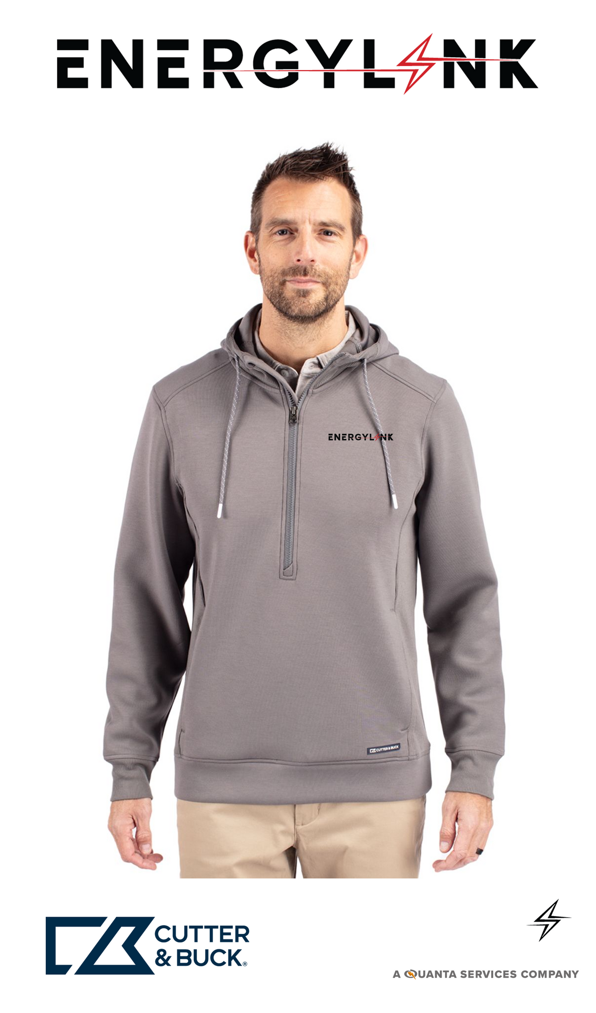 Cutter & Buck Roam Recycled Buttery-Soft Knit Mens Half Zip Hooded Pullover - EnergyLink