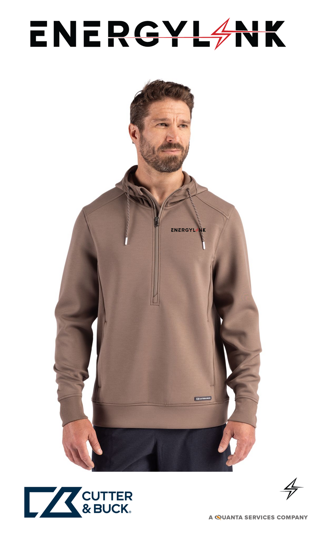 Cutter & Buck Roam Recycled Buttery-Soft Knit Mens Half Zip Hooded Pullover - EnergyLink