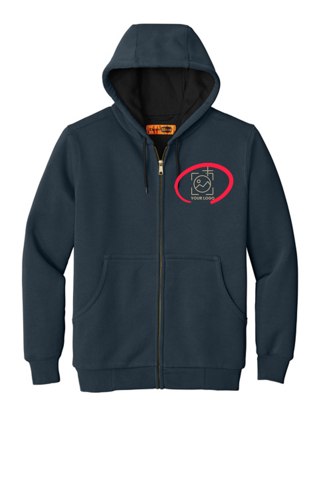 Heavyweight Full-Zip Hooded Sweatshirt with Thermal Lining + YOUR LOGO