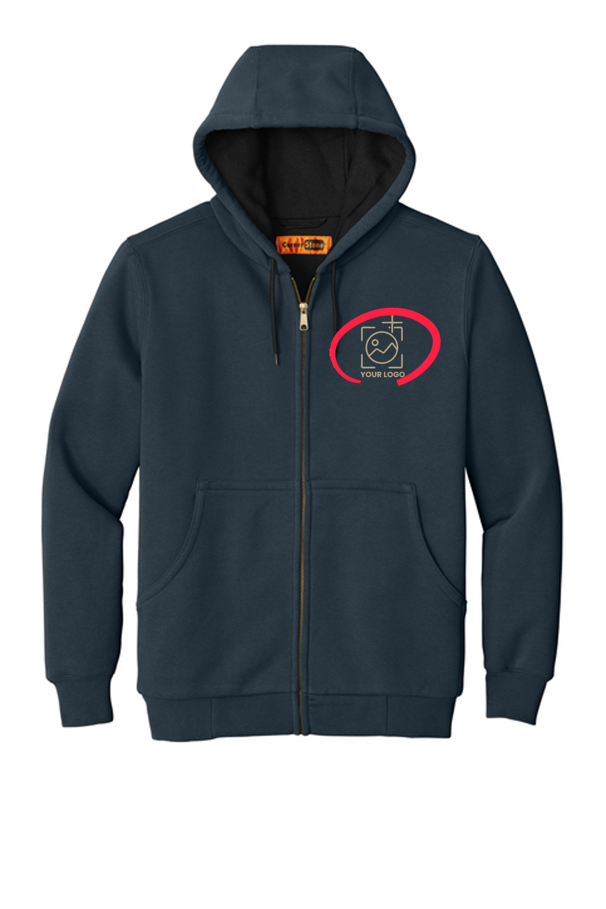Heavyweight Full-Zip Hooded Sweatshirt with Thermal Lining + YOUR LOGO