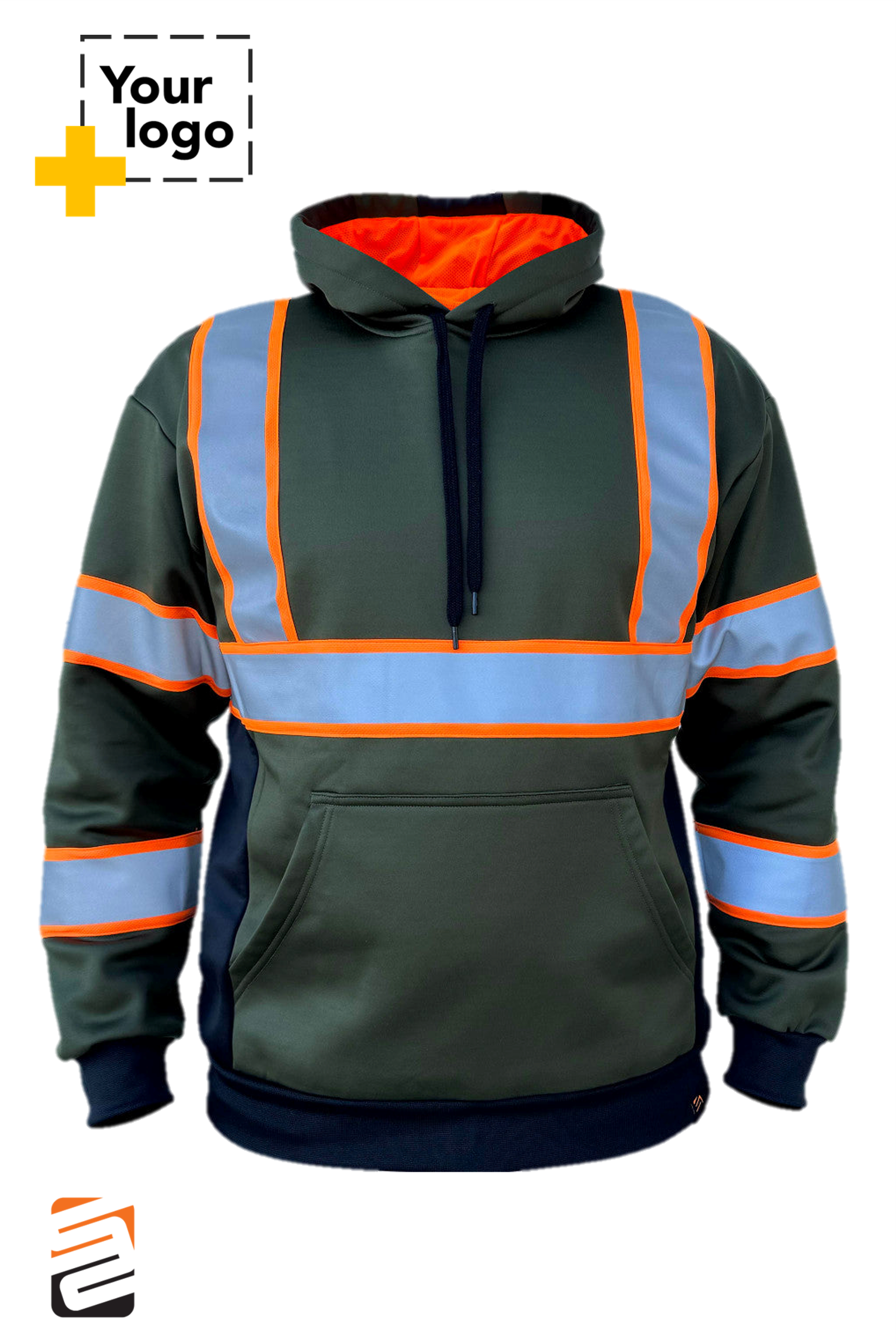 SS360º Basic - Military Green/Neon Orange - Type-O - Reflective Safety Hoodie